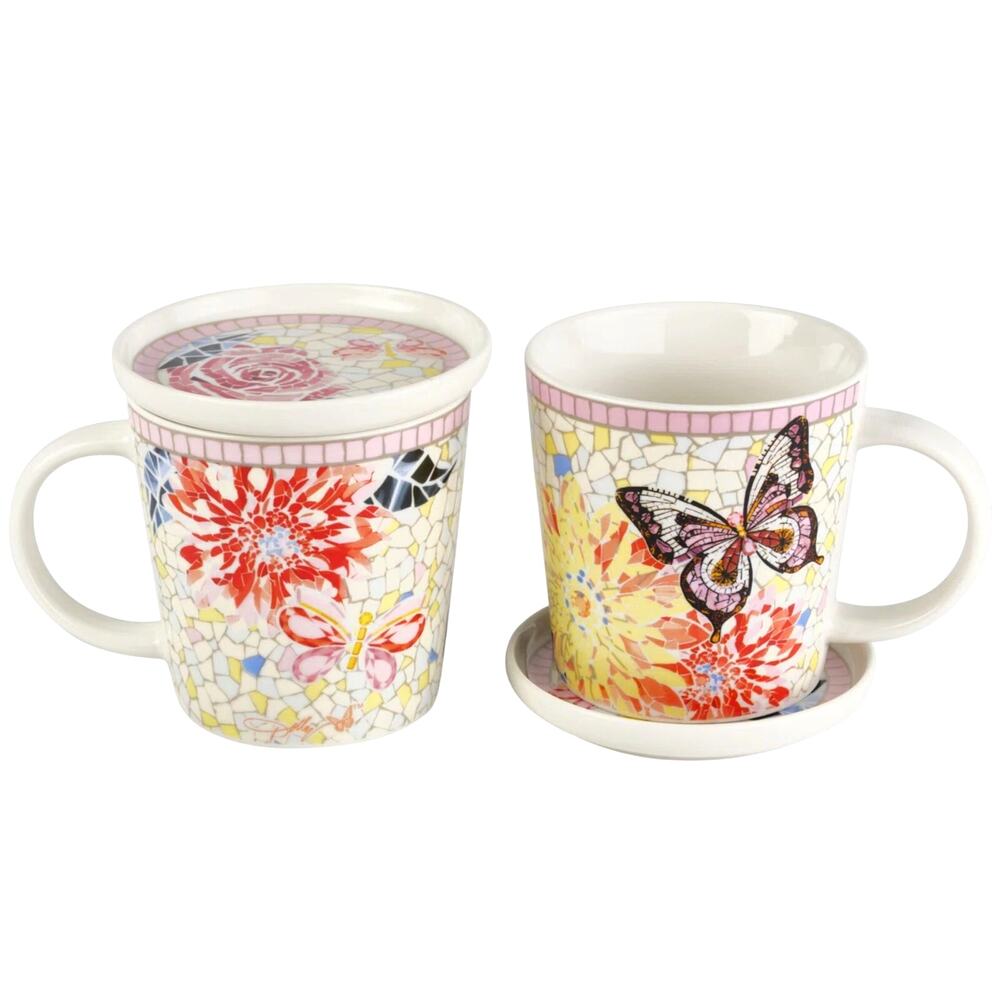 Dolly Parton Jeweled Mosaic Covered Mug w/ Lid Set of 2 Cottagecore Kitchen NEW